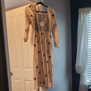 Chic Cream and Black Floral Long Sleeve Dress